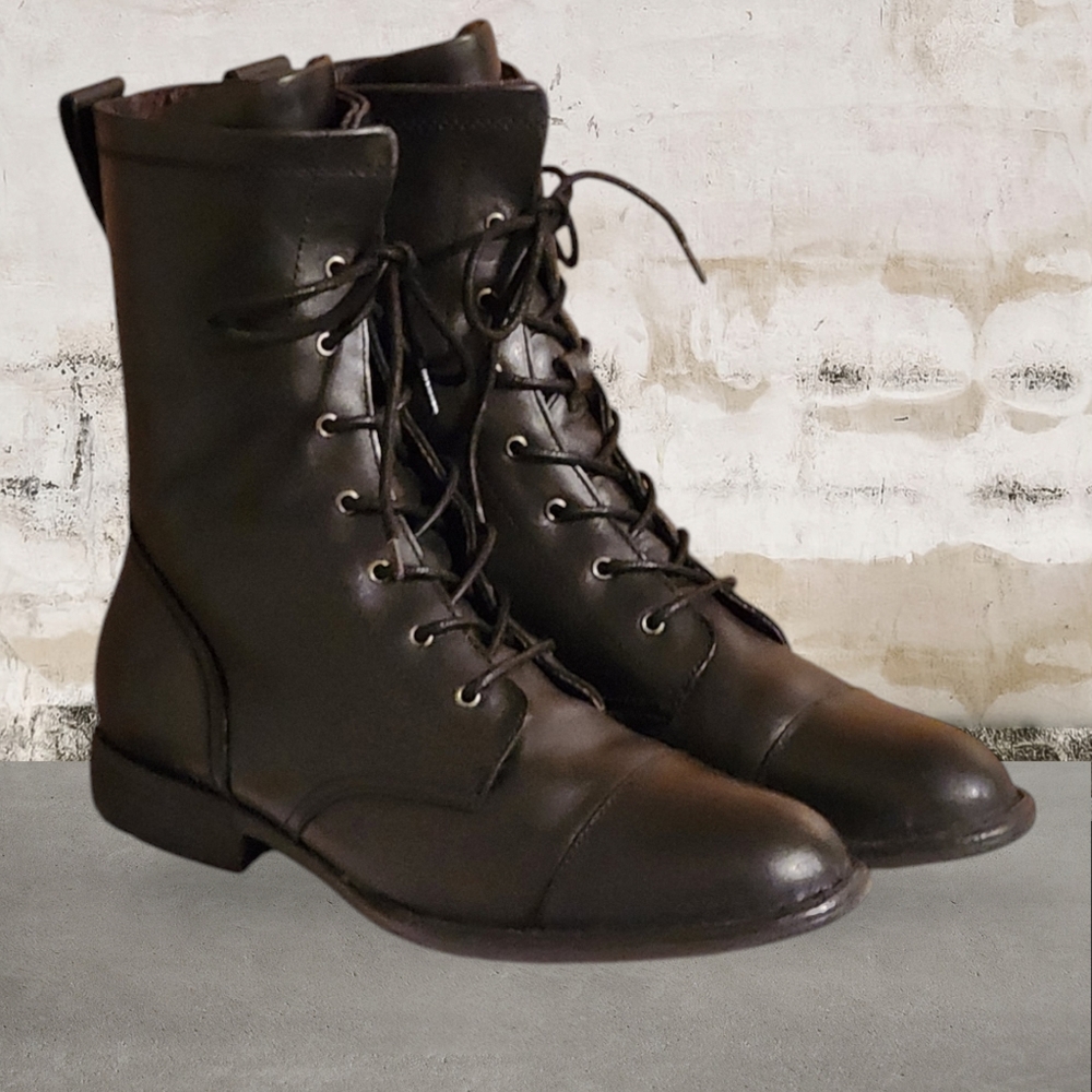 Men Vintage Leather Black Ankle Boots By Born Size 10Med